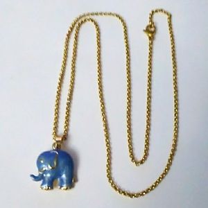 NECKLACE REVERSIBLE PENDANT ENAMEL ELEPHANT  STAINLESS STEEL GOLD PLATED